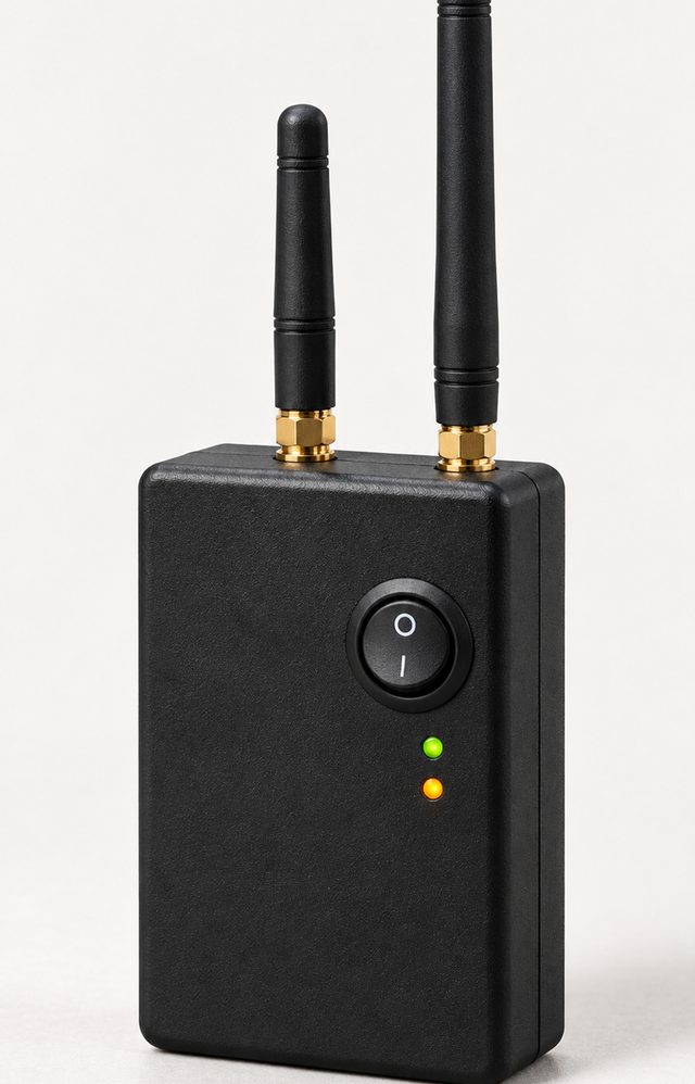 Standard field sensor, a black box with two antennas and a power switch