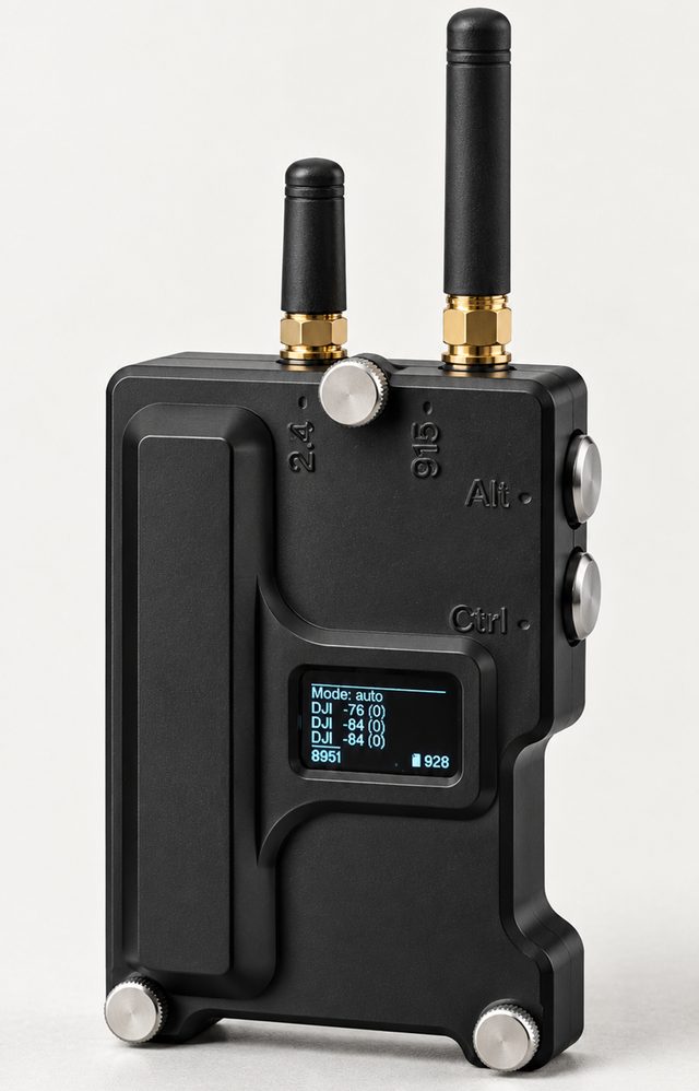 Tsukorok Tactical detector in a black metal enclosure with a small screen