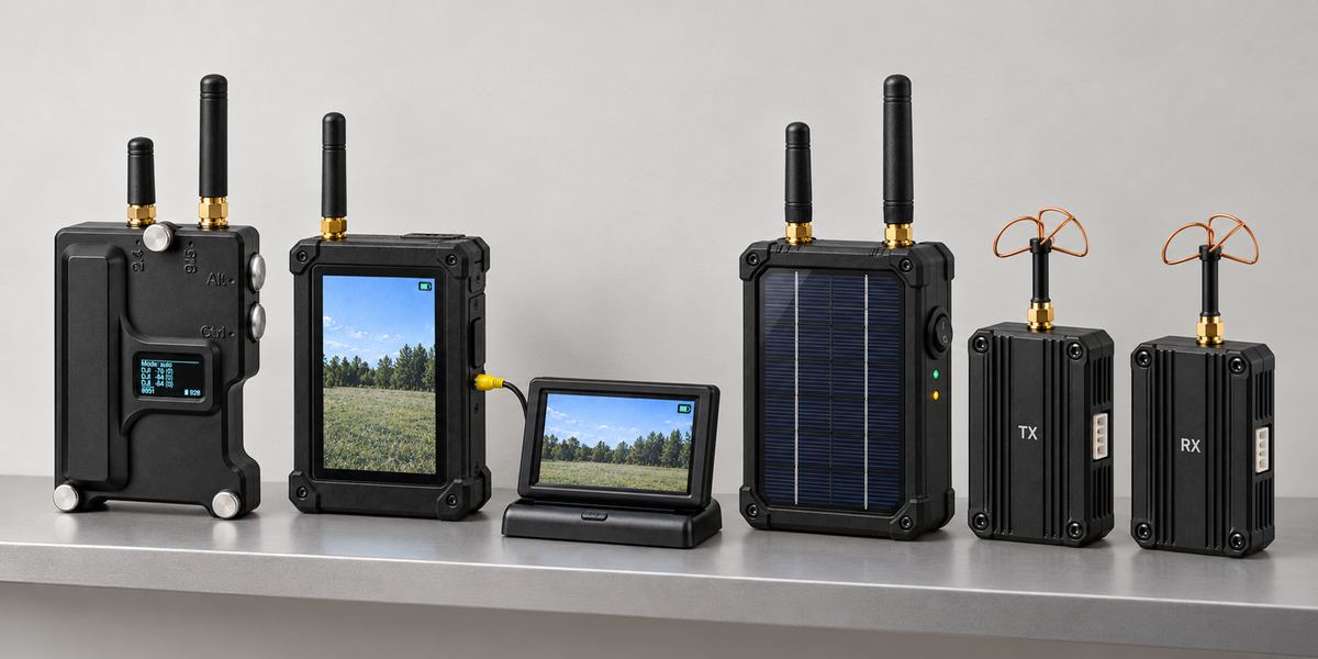 The Tactical line: personal detector, video scanner with external monitor, solar field sensor and video link pair